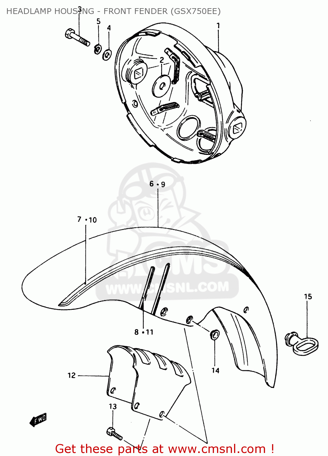 HEADLAMP HOUSING - FRONT FENDER (GSX750EE) GSX750EF 1984 (E) (E1 2 4 6 15 16 17 18 21 22 24 25 26 30 34 39)