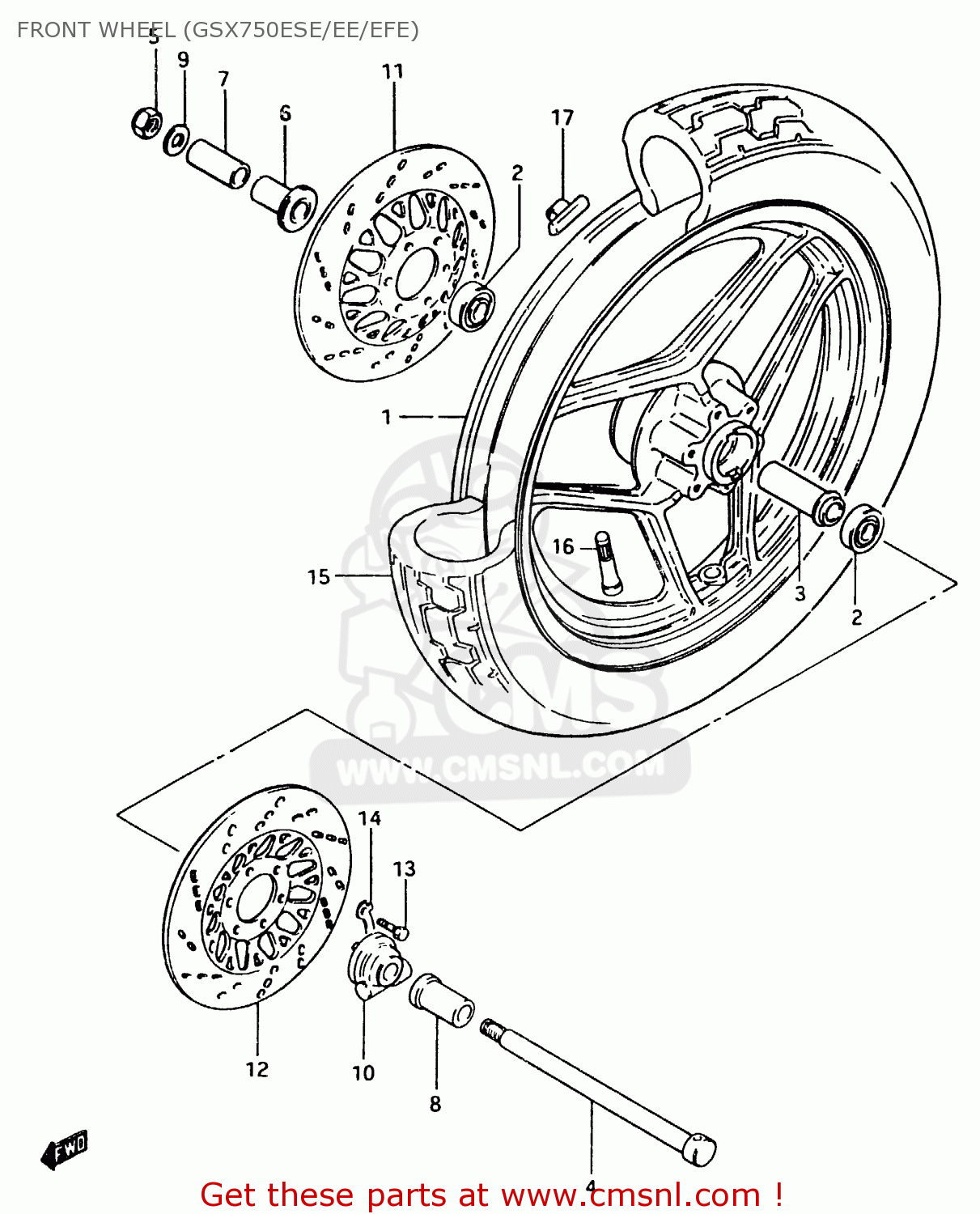 FRONT WHEEL (GSX750ESE/EE/EFE) GSX750EF 1984 (E) (E1 2 4 6 15 16 17 18 21 22 24 25 26 30 34 39)