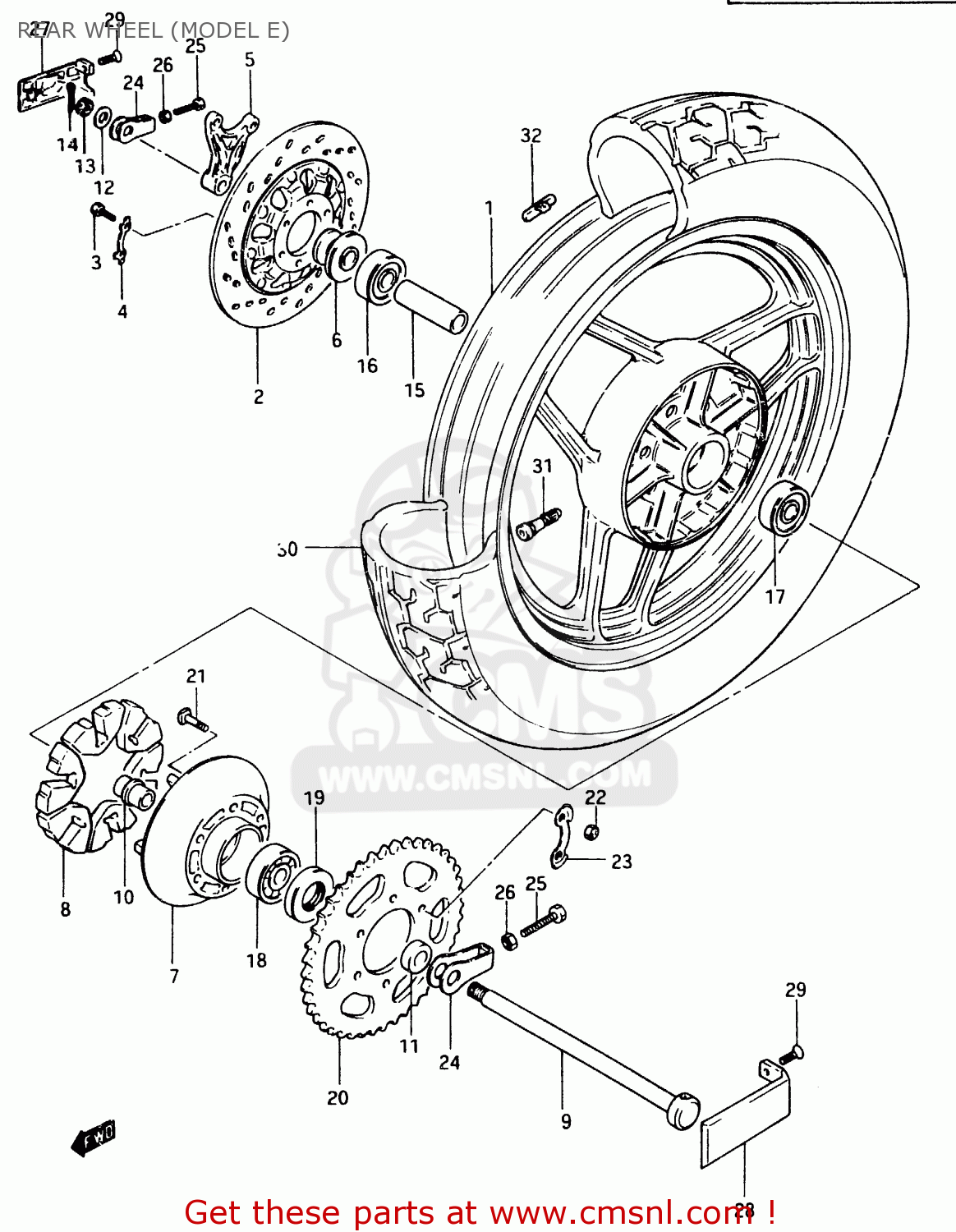 REAR WHEEL (MODEL E) GSX750EF 1984 (E) (E1 2 4 6 15 16 17 18 21 22 24 25 26 30 34 39)