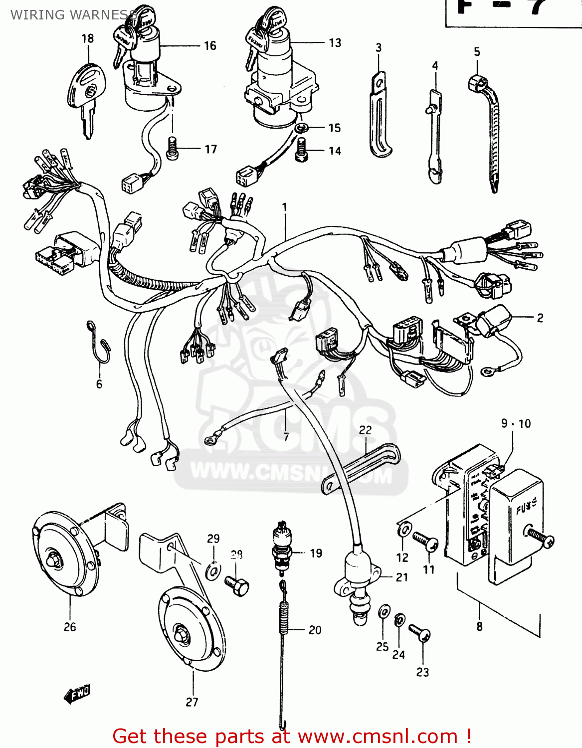 WIRING WARNESS GSX750EF 1985 (F) (E01 E02 E04 06 15 16 17 18 21 22 24 25 34 39)
