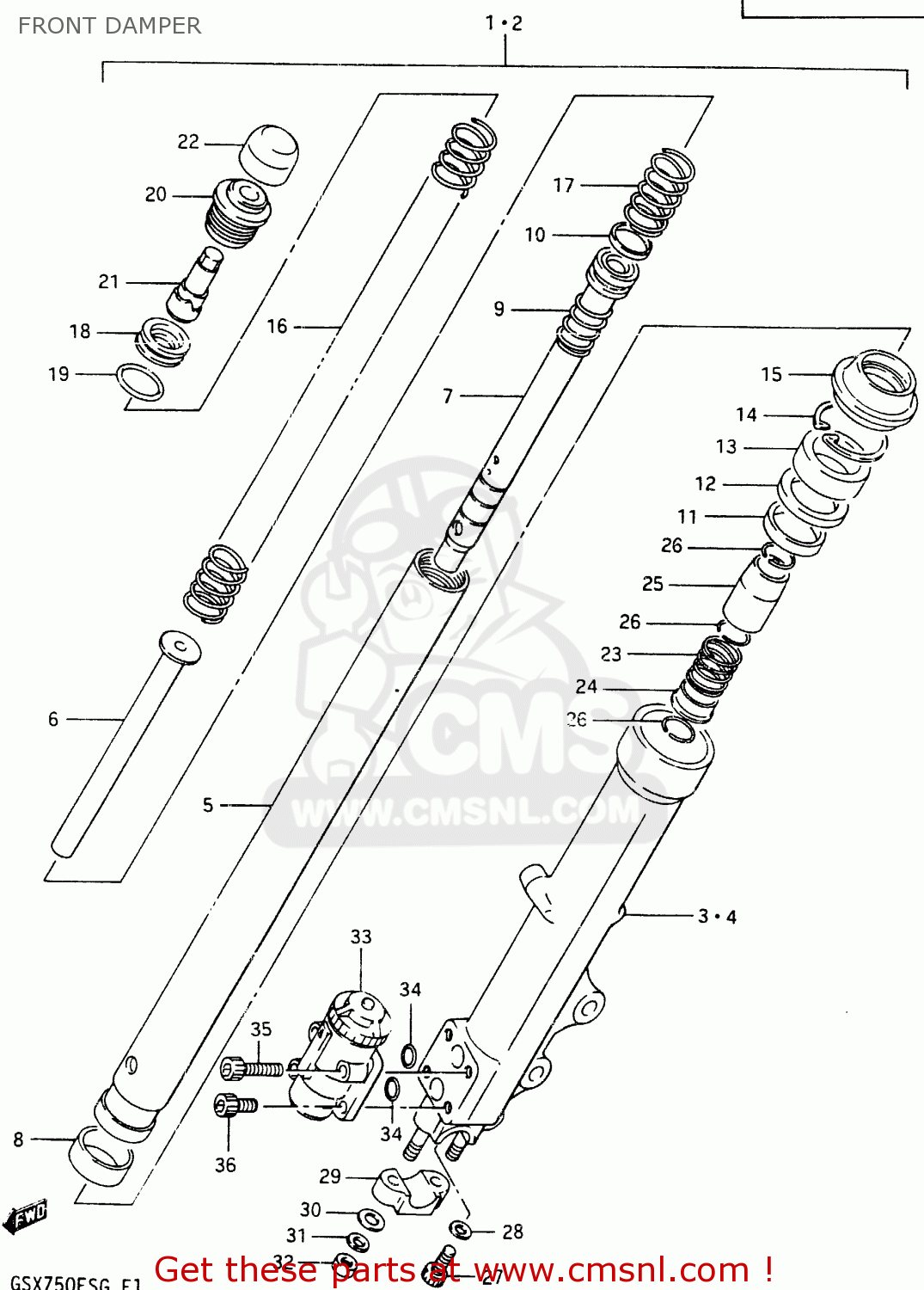 FRONT DAMPER GSX750EF 1985 (F) (E01 E02 E04 06 15 16 17 18 21 22 24 25 34 39)