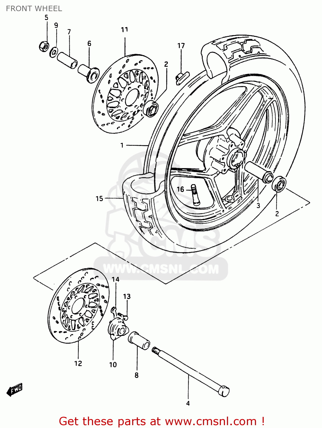 FRONT WHEEL GSX750EF 1985 (F) (E01 E02 E04 06 15 16 17 18 21 22 24 25 34 39)