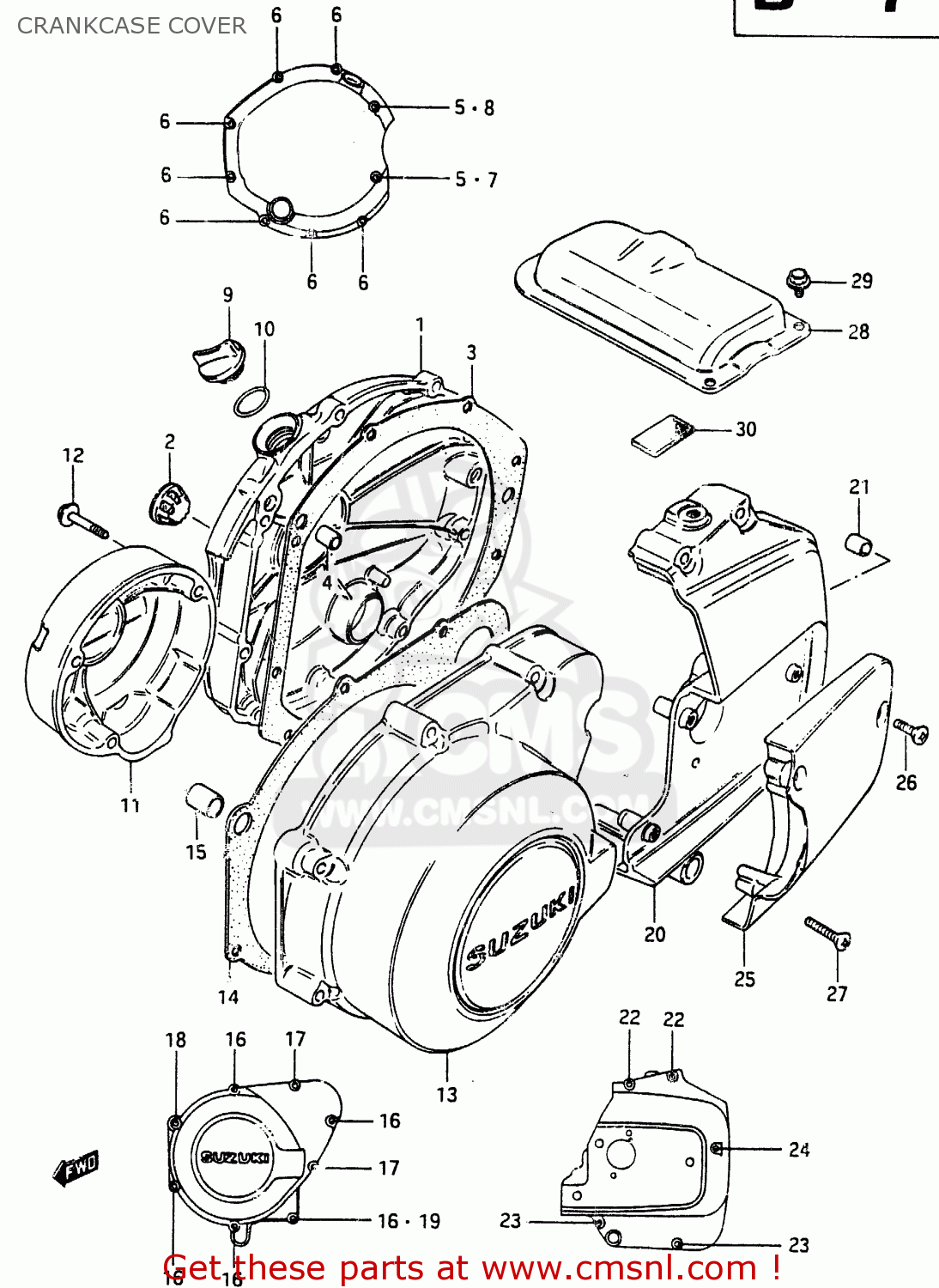 CRANKCASE COVER GSX750EF 1985 (F) (E01 E02 E04 06 15 16 17 18 21 22 24 25 34 39)