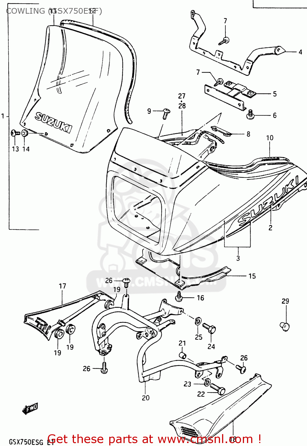 COWLING (GSX750ESF) GSX750EF 1985 (F) (E01 E02 E04 06 15 16 17 18 21 22 24 25 34 39)