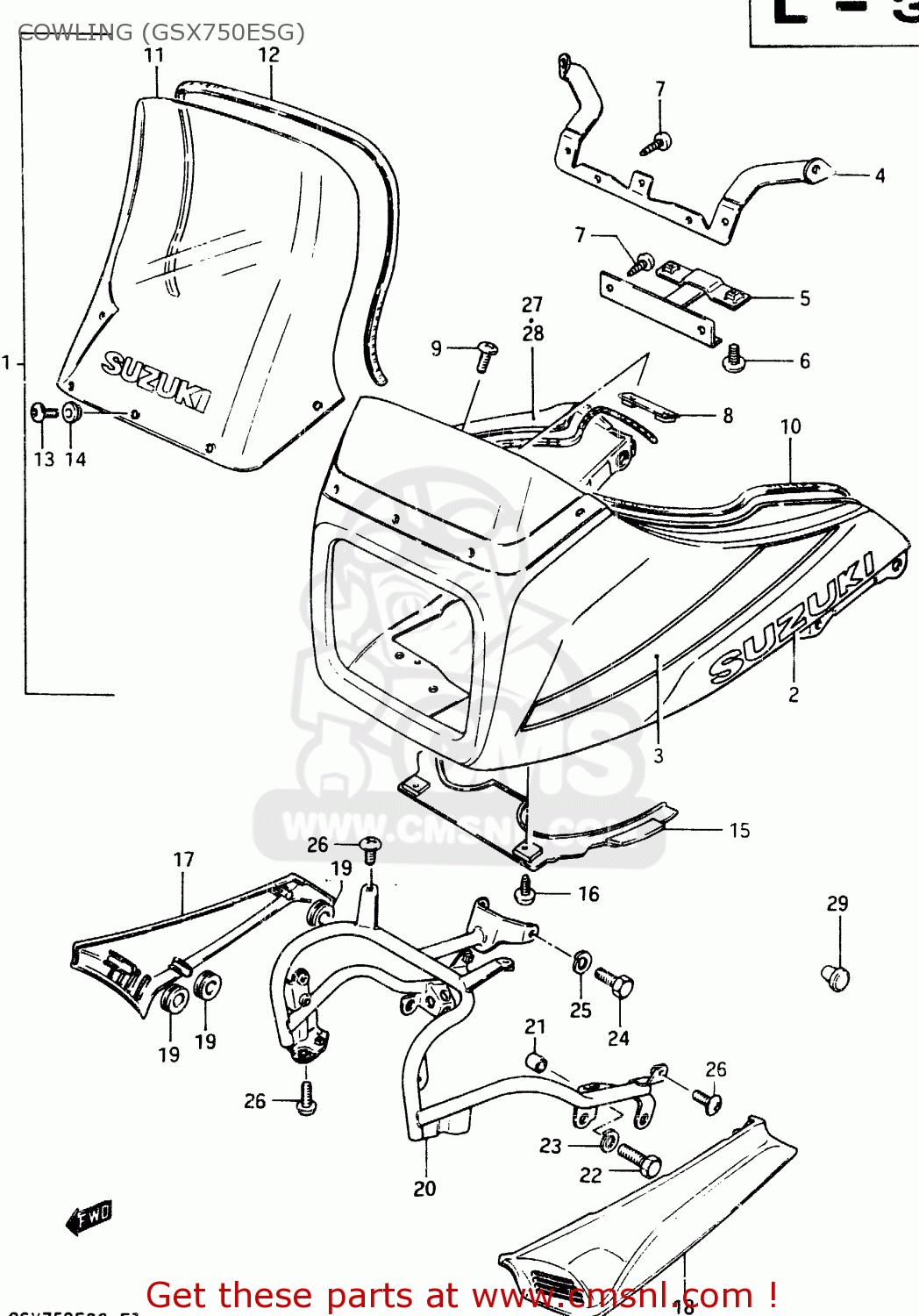 COWLING (GSX750ESG) GSX750EF 1985 (F) (E01 E02 E04 06 15 16 17 18 21 22 24 25 34 39)