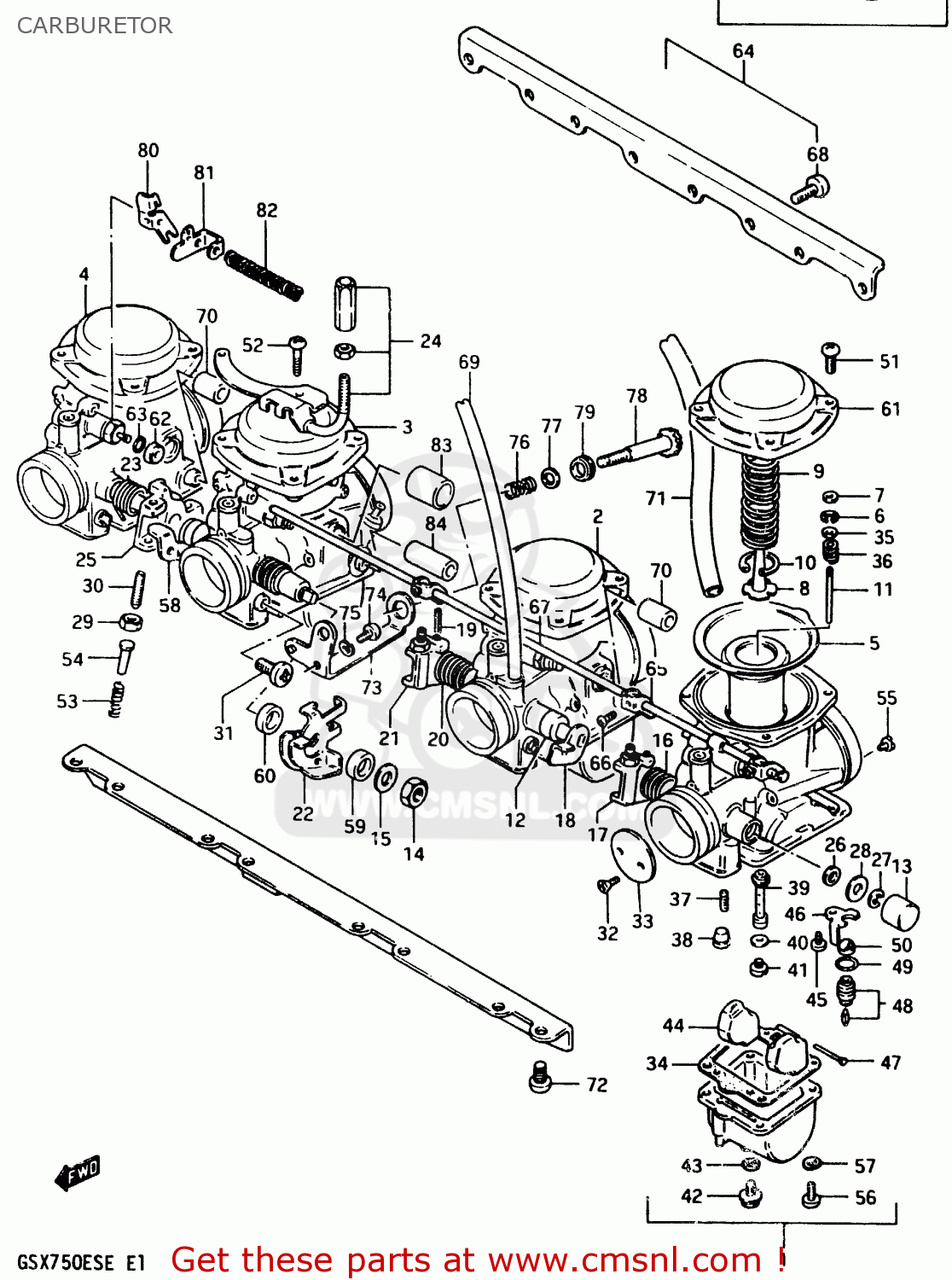 CARBURETOR GSX750ES 1983 (D) 1 2 4 6 15 16 17 18 21 22 24 25 26 27 30 34 39