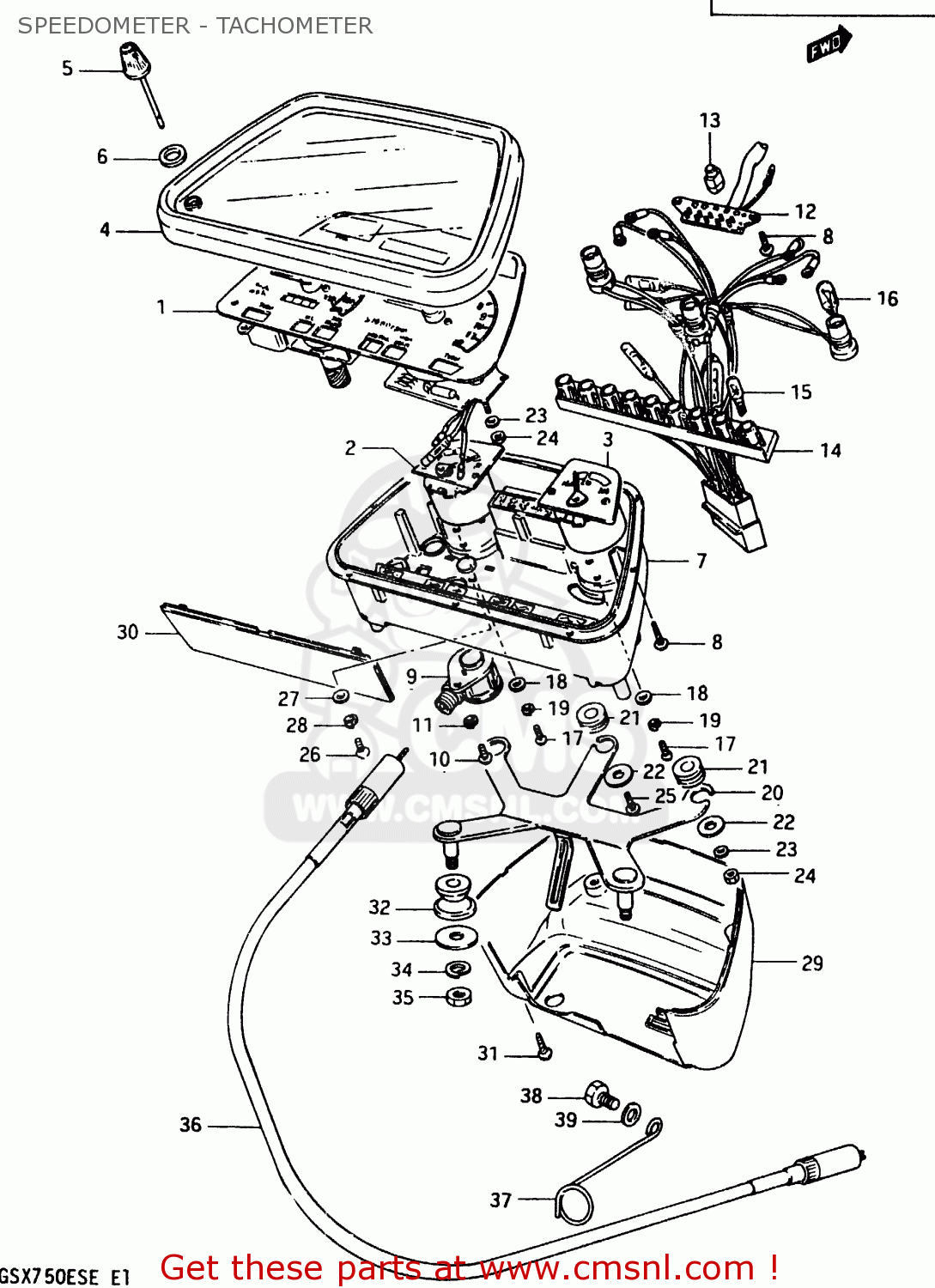 SPEEDOMETER - TACHOMETER GSX750ES 1983 (D) 1 2 4 6 15 16 17 18 21 22 24 25 26 27 30 34 39