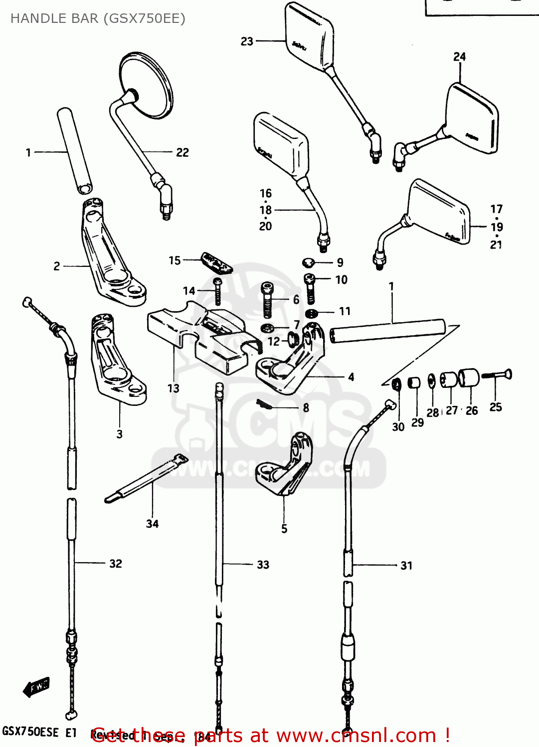 HANDLE BAR (GSX750EE) GSX750ES 1983 (D) 1 2 4 6 15 16 17 18 21 22 24 25 26 27 30 34 39