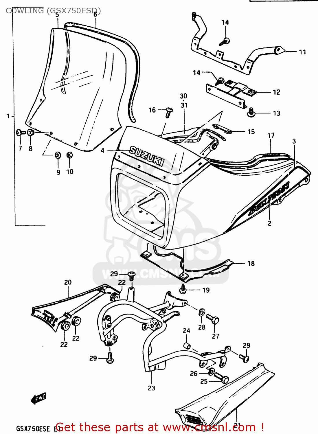 COWLING (GSX750ESD) GSX750ES 1983 (D) 1 2 4 6 15 16 17 18 21 22 24 25 26 27 30 34 39