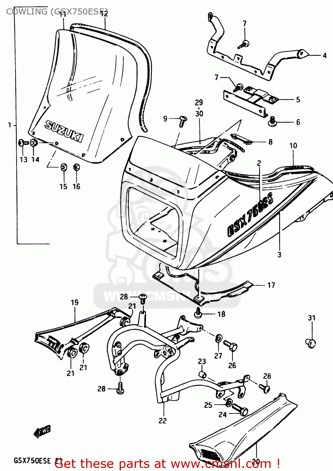 COWLING (GSX750ESE) GSX750ES 1983 (D) 1 2 4 6 15 16 17 18 21 22 24 25 26 27 30 34 39
