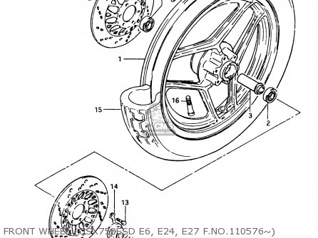 FRONT WHEEL (GSX750ESD E6, E24, E27 F.NO.110576~) - GSX750ES 1983 (D) 1 2 4 6 15 16 17 18 21 22 24 25 26 27 30 34 39
