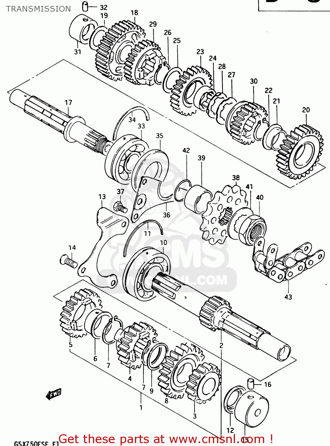 TRANSMISSION GSX750ES 1984 (E) (E01 E02 4 6 15 16 17 18 21 22 24 25 34 39 53)