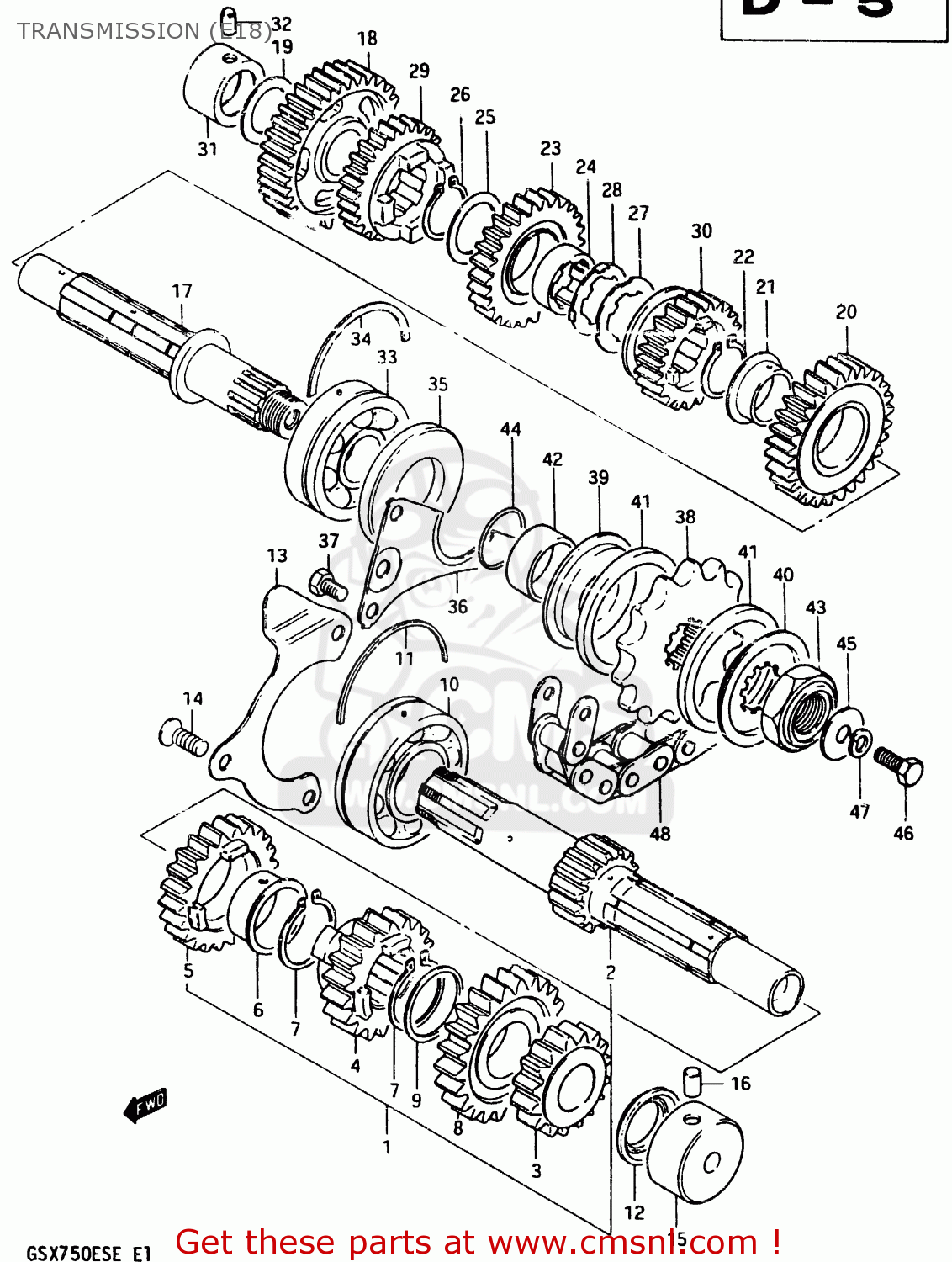 TRANSMISSION (E18) GSX750ES 1984 (E) (E01 E02 4 6 15 16 17 18 21 22 24 25 34 39 53)