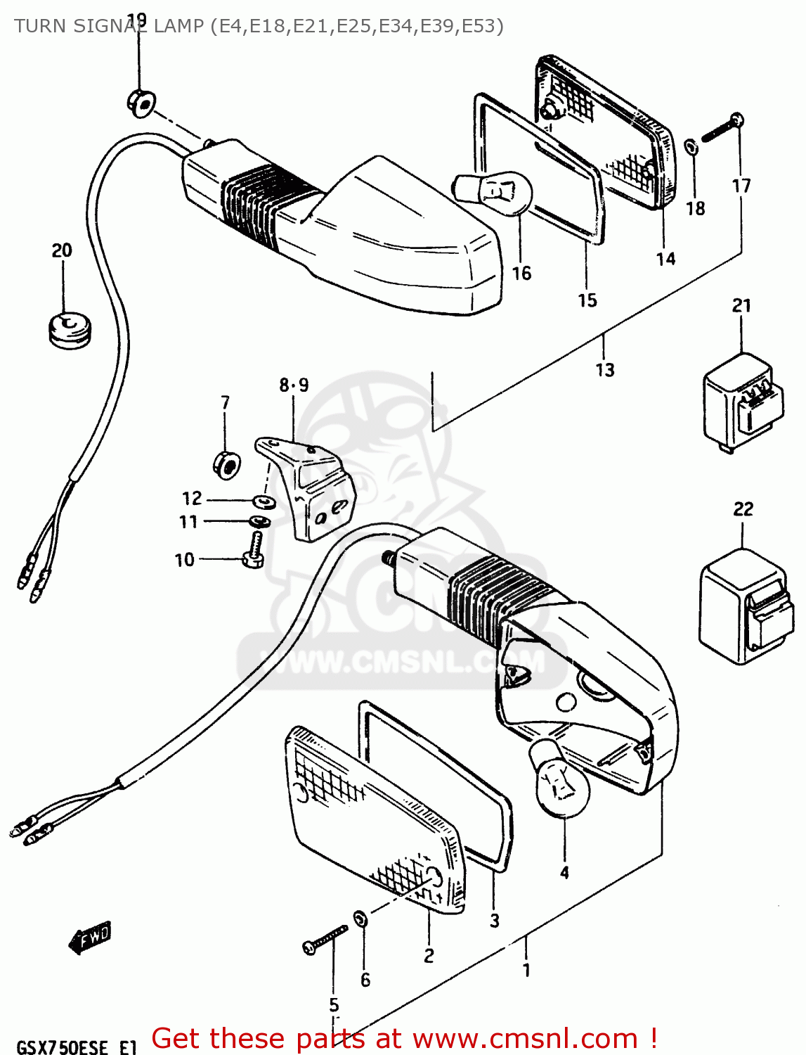 TURN SIGNAL LAMP (E4,E18,E21,E25,E34,E39,E53) GSX750ES 1984 (E) (E01 E02 4 6 15 16 17 18 21 22 24 25 34 39 53)