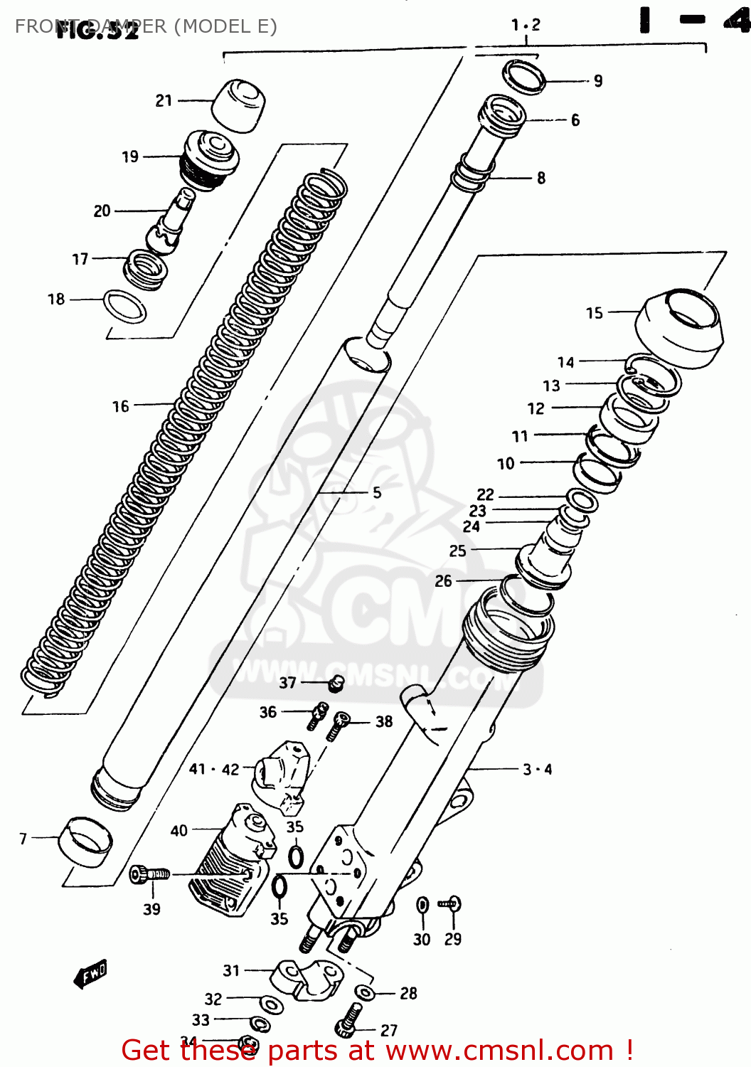 FRONT DAMPER (MODEL E) GSX750ES 1984 (E) (E01 E02 4 6 15 16 17 18 21 22 24 25 34 39 53)
