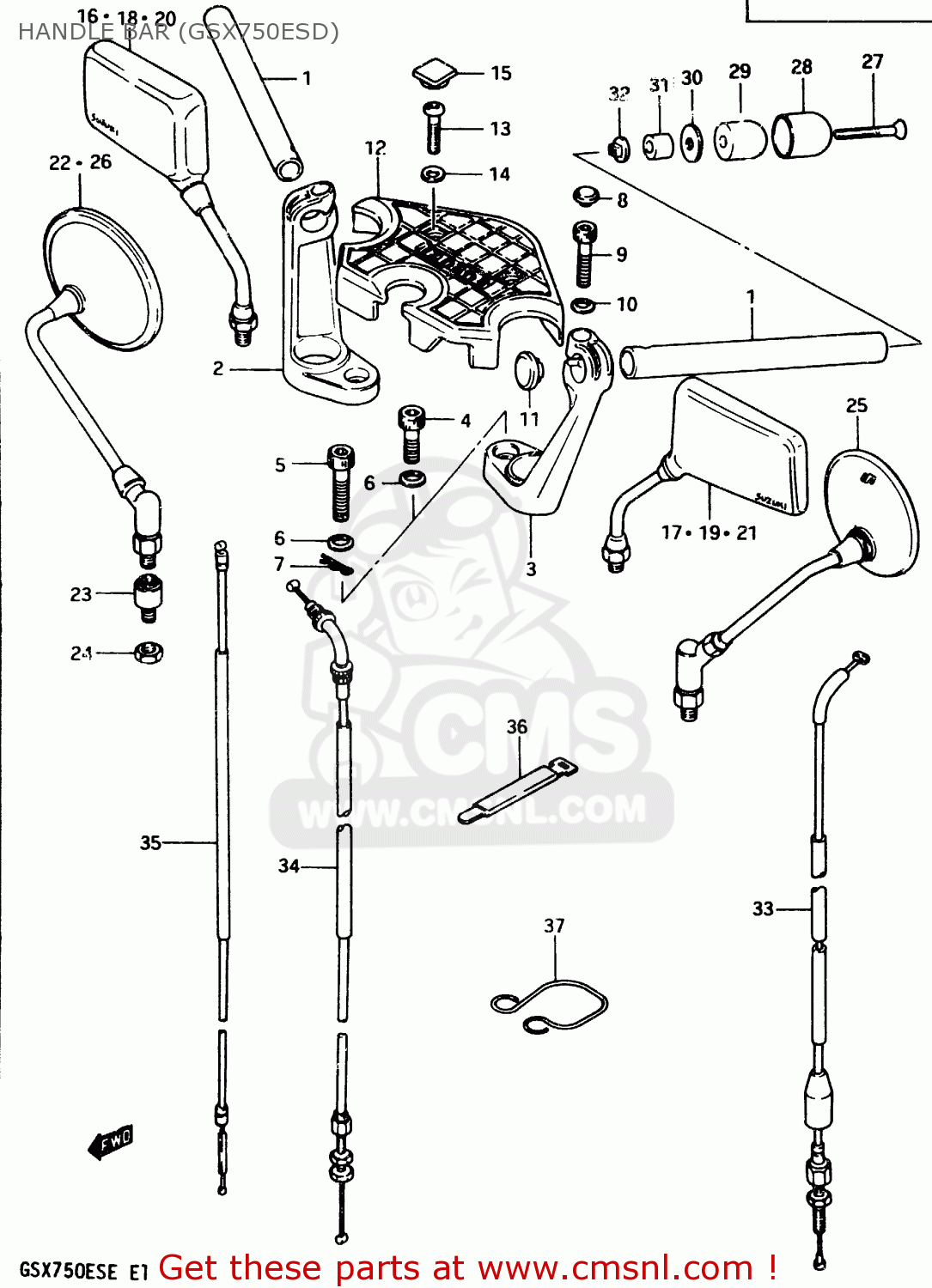 HANDLE BAR (GSX750ESD) GSX750ES 1984 (E) (E01 E02 4 6 15 16 17 18 21 22 24 25 34 39 53)