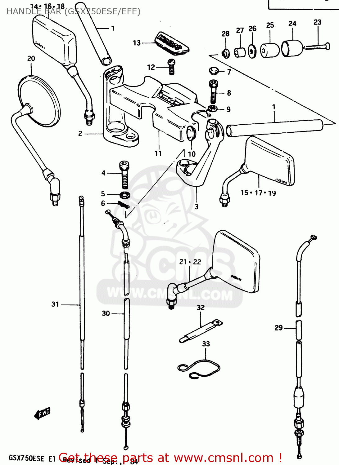 HANDLE BAR (GSX750ESE/EFE) GSX750ES 1984 (E) (E01 E02 4 6 15 16 17 18 21 22 24 25 34 39 53)