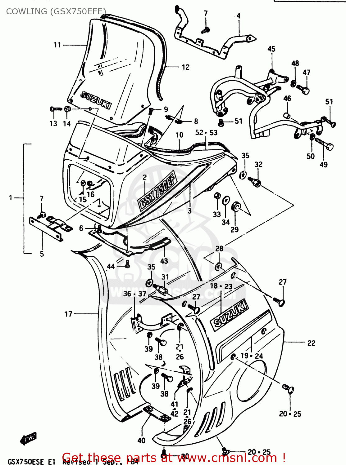 COWLING (GSX750EFE) GSX750ES 1984 (E) (E01 E02 4 6 15 16 17 18 21 22 24 25 34 39 53)