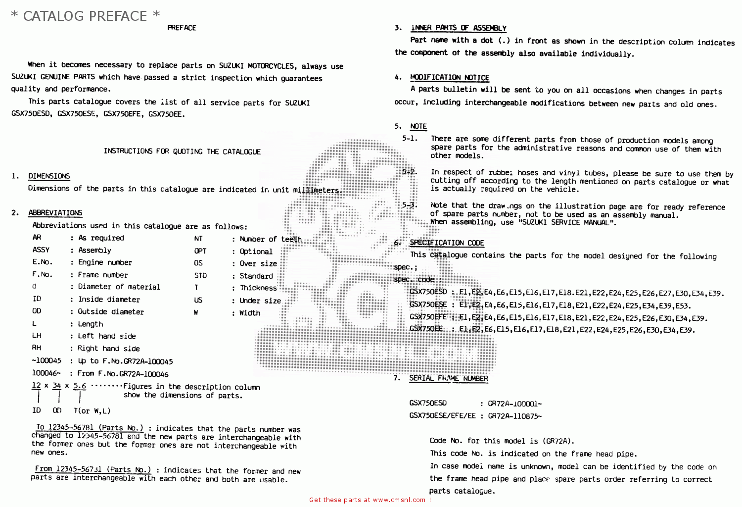 * CATALOG PREFACE * GSX750ES 1984 (E) (E01 E02 4 6 15 16 17 18 21 22 24 25 34 39 53)