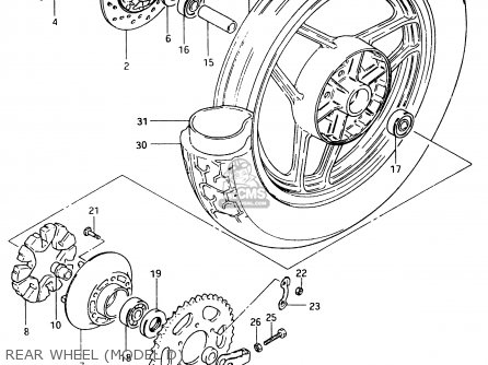 REAR WHEEL (MODEL D) - GSX750ES 1984 (E) (E01 E02 4 6 15 16 17 18 21 22 24 25 34 39 53)