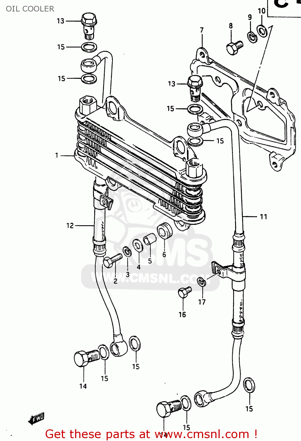 OIL COOLER GSX750ES 1985 (F) (E01 E2 E4 E6 E15 E16 17 22 24 25 26 34 39 53)