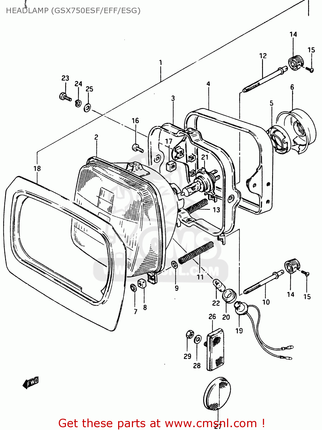 HEADLAMP (GSX750ESF/EFF/ESG) GSX750ES 1985 (F) (E01 E2 E4 E6 E15 E16 17 22 24 25 26 34 39 53)