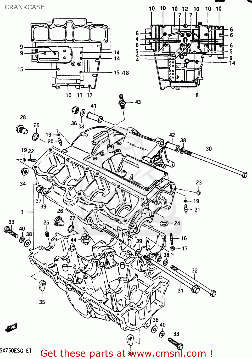 CRANKCASE GSX750ES 1985 (F) (E01 E2 E4 E6 E15 E16 17 22 24 25 26 34 39 53)