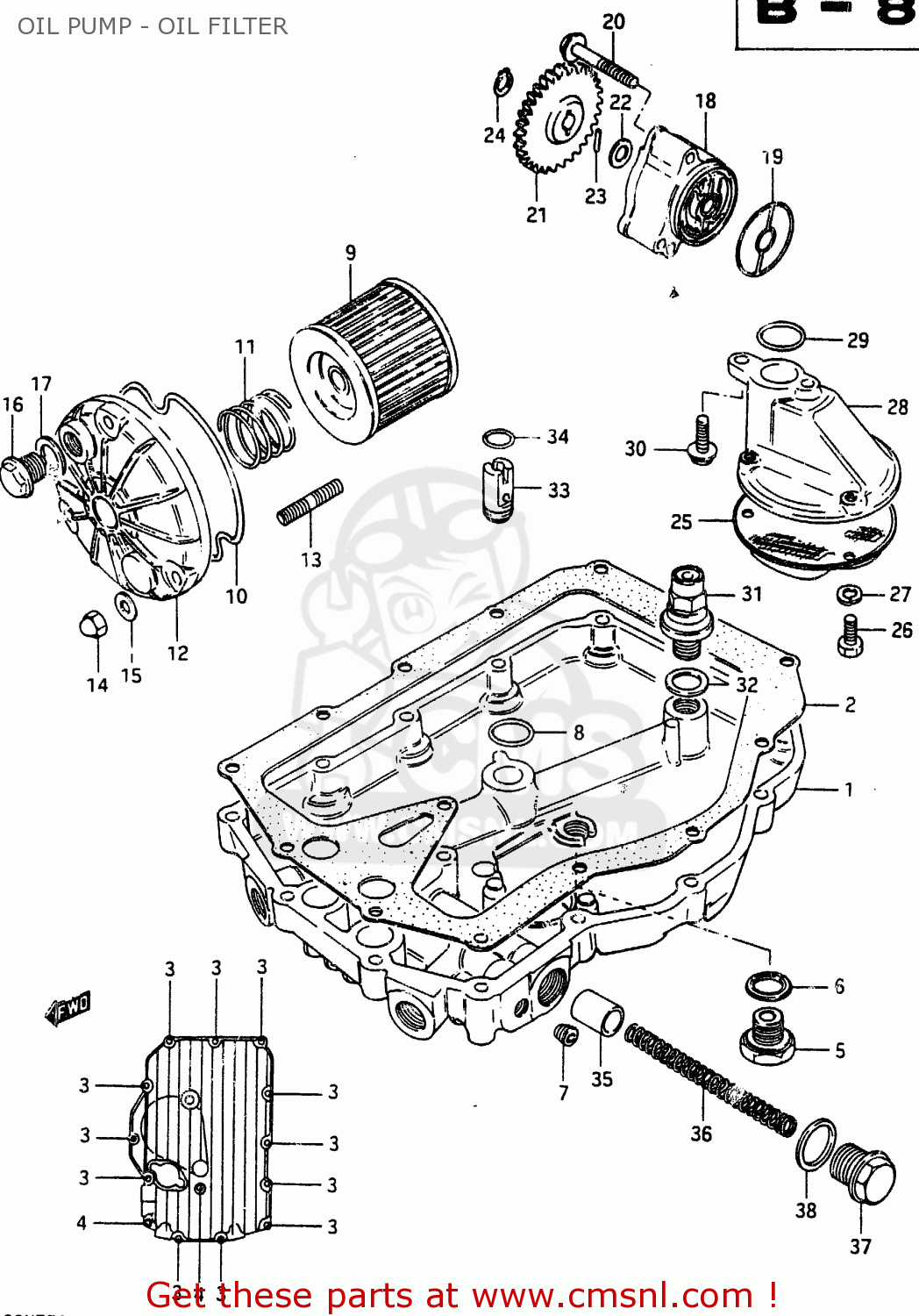 OIL PUMP - OIL FILTER GSX750ES 1985 (F) (E01 E2 E4 E6 E15 E16 17 22 24 25 26 34 39 53)