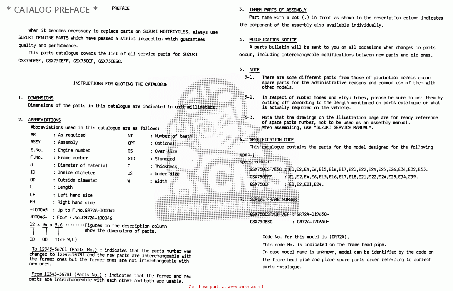 * CATALOG PREFACE * GSX750ES 1985 (F) (E01 E2 E4 E6 E15 E16 17 22 24 25 26 34 39 53)