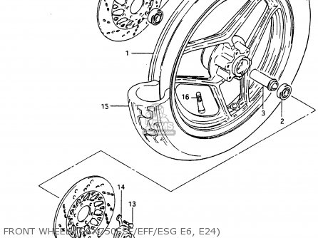 FRONT WHEEL (GSX750ESF/EFF/ESG E6, E24) - GSX750ES 1985 (F) (E01 E2 E4 E6 E15 E16 17 22 24 25 26 34 39 53)