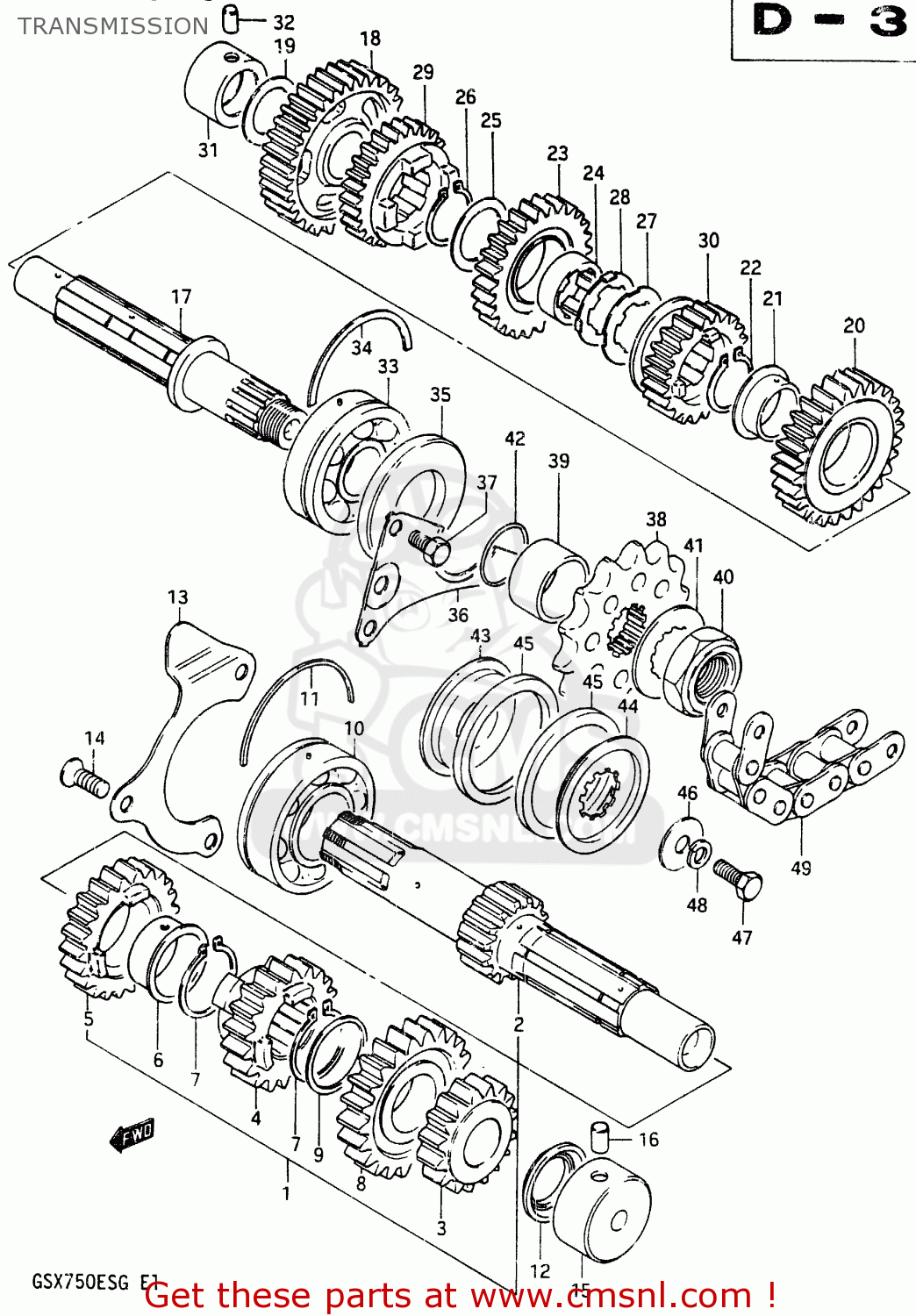 TRANSMISSION GSX750ES 1986 (G) (E01 E2 E4 E6 E15 E16 17 22 24 25 26 34 39 53)