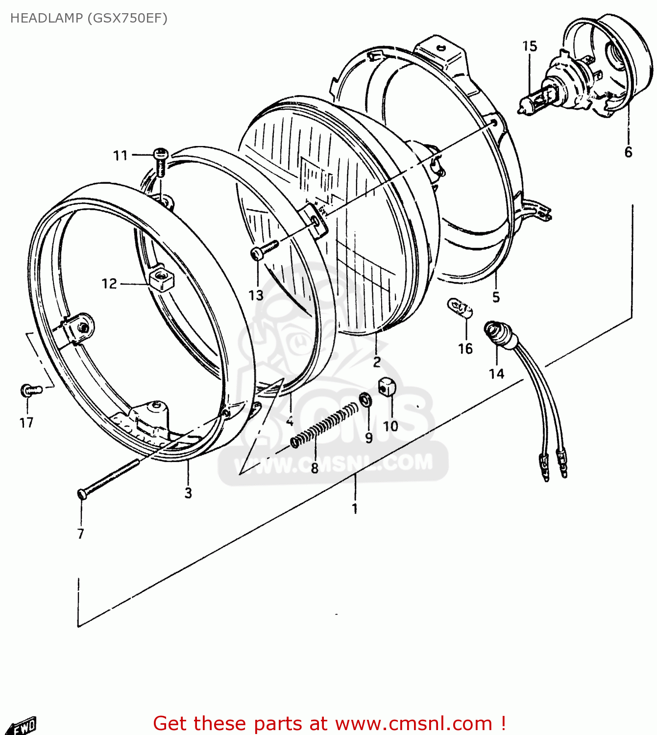 HEADLAMP (GSX750EF) GSX750ES 1986 (G) (E01 E2 E4 E6 E15 E16 17 22 24 25 26 34 39 53)