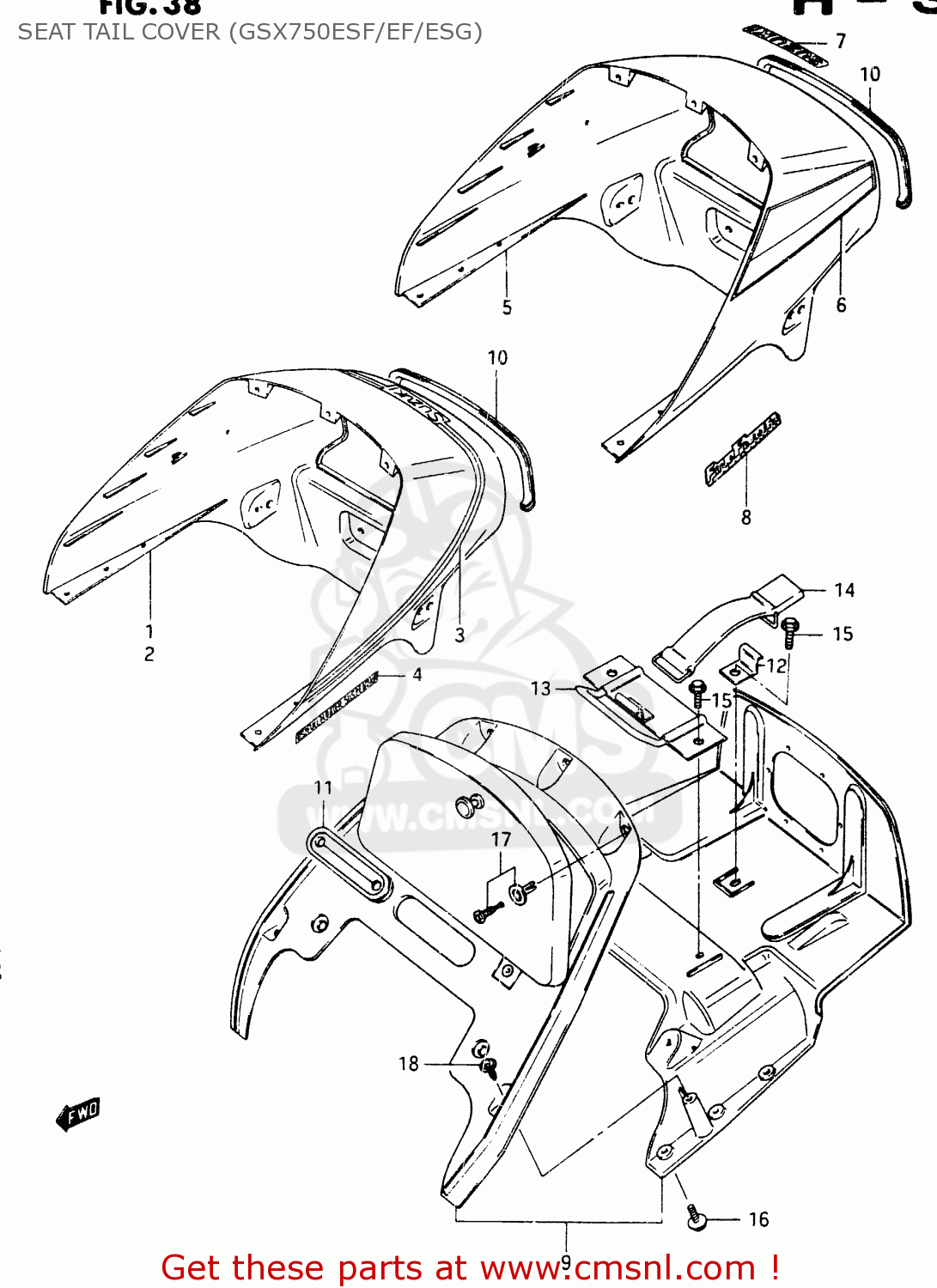 SEAT TAIL COVER (GSX750ESF/EF/ESG) GSX750ES 1986 (G) (E01 E2 E4 E6 E15 E16 17 22 24 25 26 34 39 53)