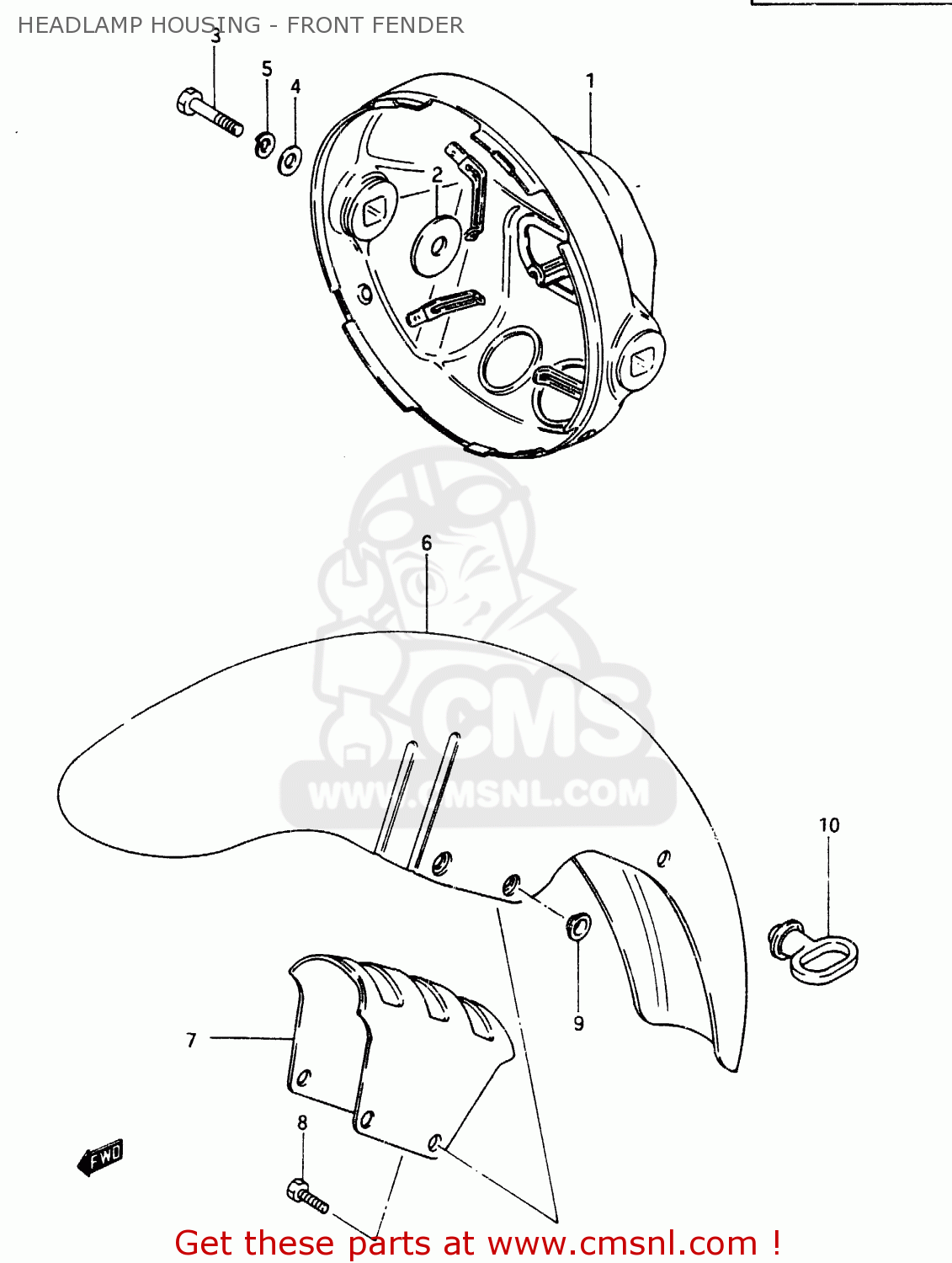 HEADLAMP HOUSING - FRONT FENDER GSX750ES 1986 (G) (E01 E2 E4 E6 E15 E16 17 22 24 25 26 34 39 53)