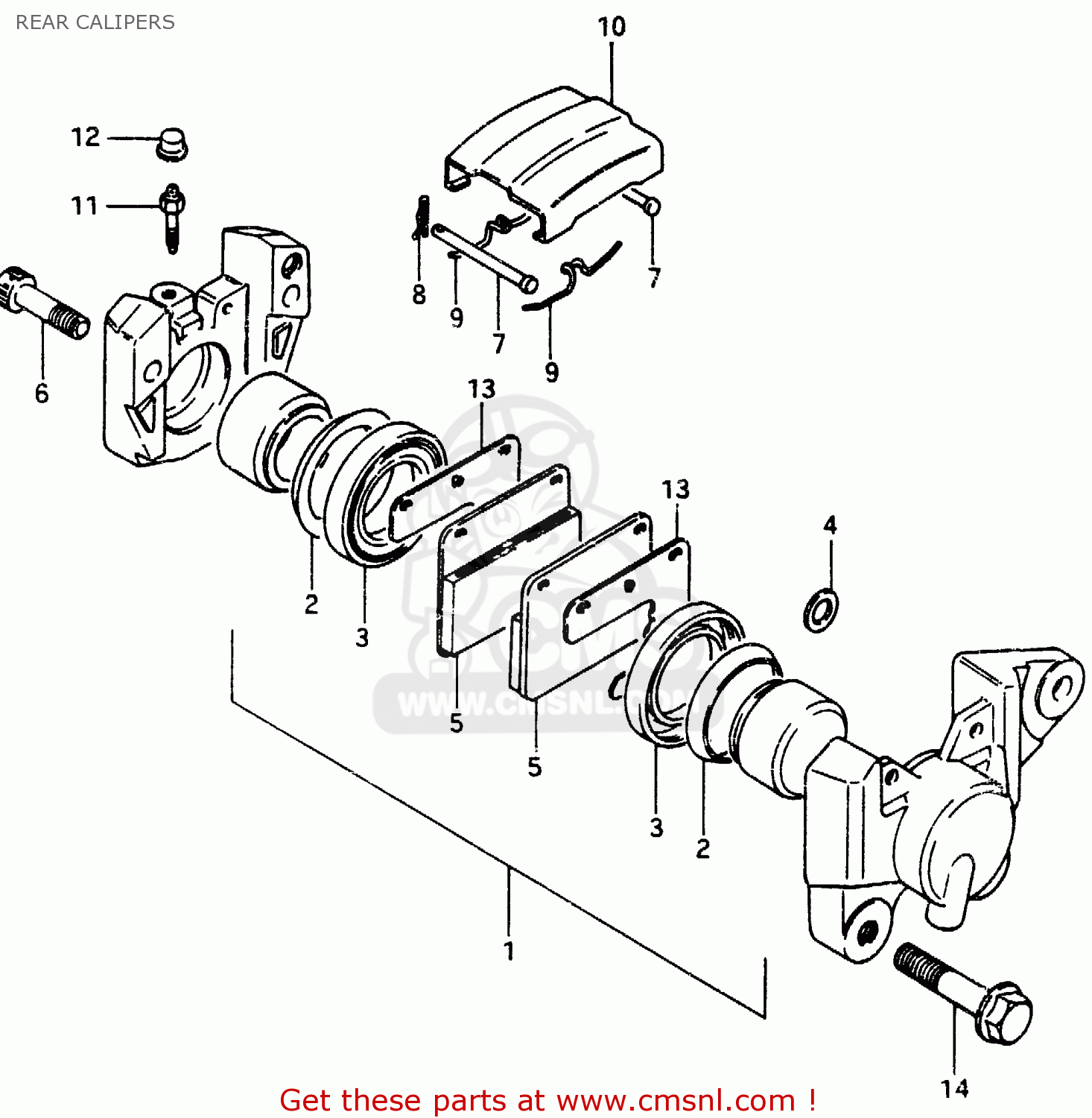 REAR CALIPERS GSX750ES 1986 (G) (E01 E2 E4 E6 E15 E16 17 22 24 25 26 34 39 53)