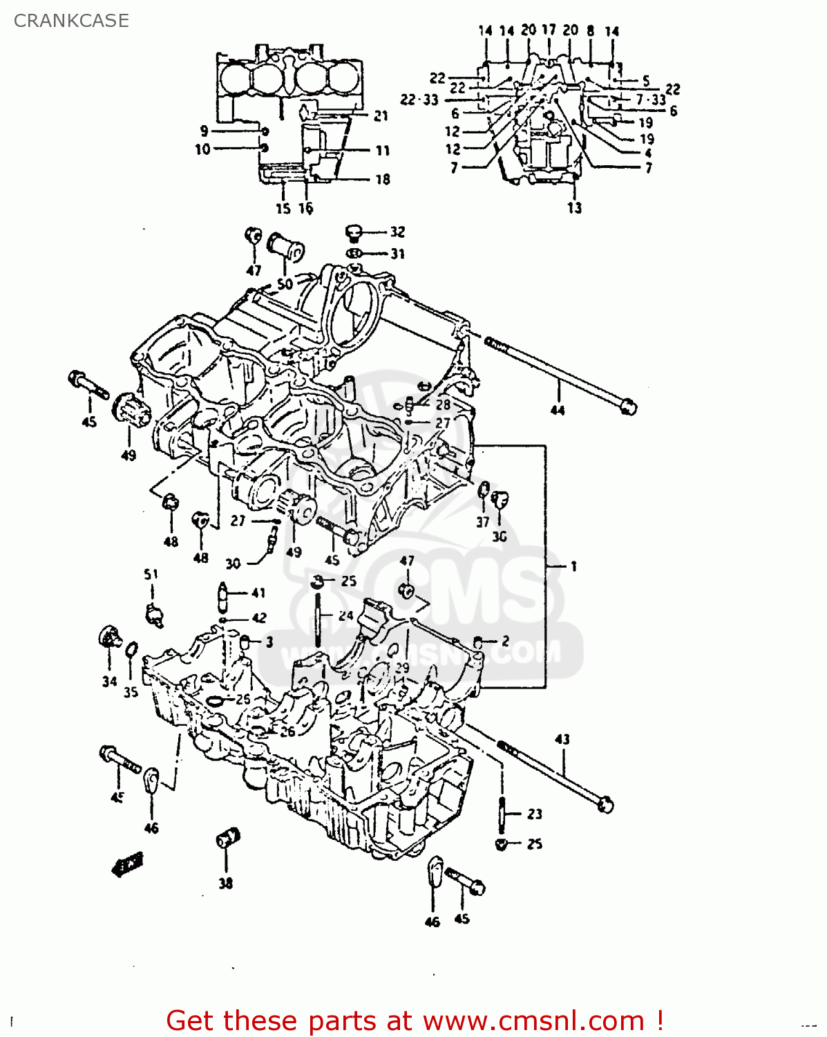 CRANKCASE GSX750F 1989 (K) (E01 E02 E04 E15 E16 17 18 21 22 24 25 34 39 53