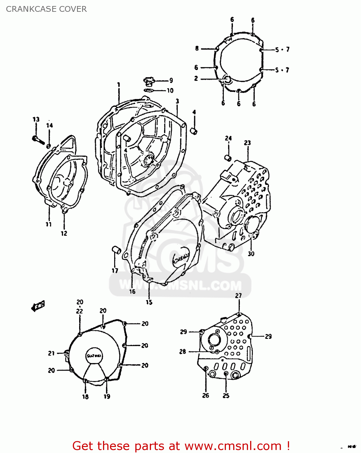 CRANKCASE COVER GSX750F 1989 (K) (E01 E02 E04 E15 E16 17 18 21 22 24 25 34 39 53