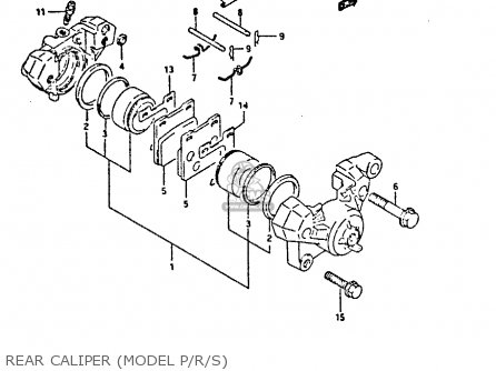 REAR CALIPER (MODEL P/R/S) - GSX750F 1989 (K) (E01 E02 E04 E15 E16 17 18 21 22 24 25 34 39 53