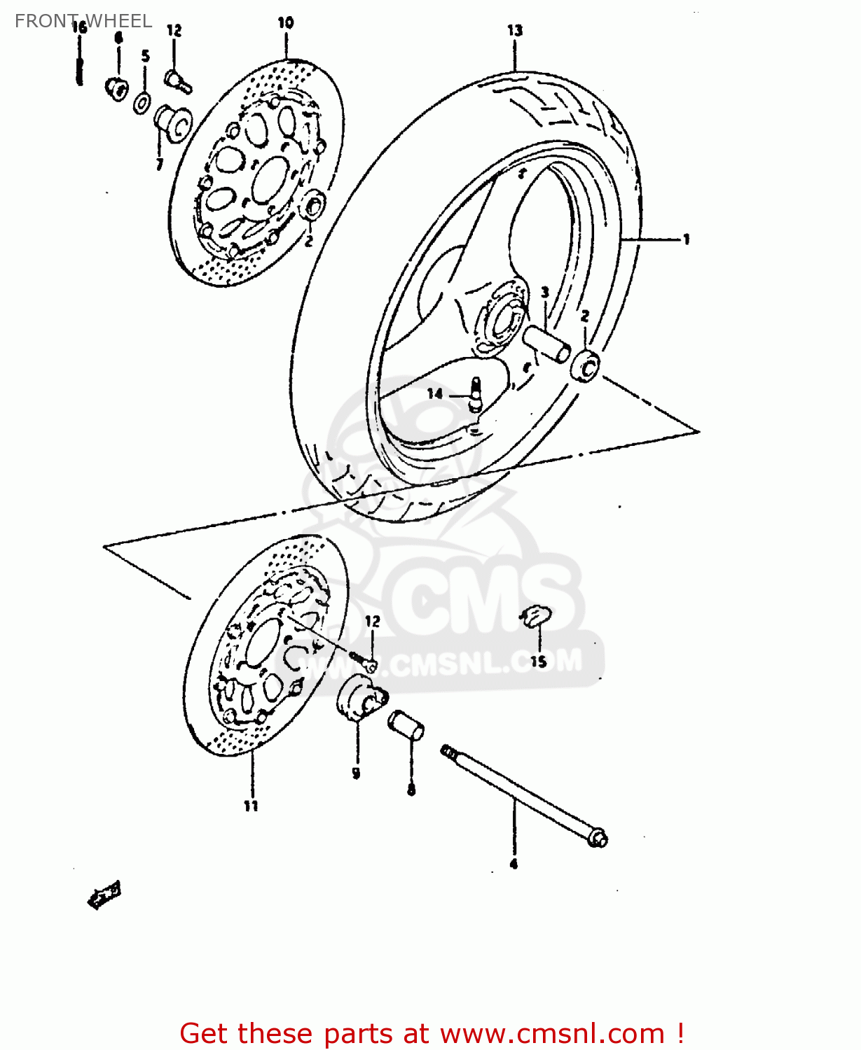 FRONT WHEEL GSX750F 1990 (L) (E01 E02 E04 E15 E16 17 18 21 22 24 25 34 39 53