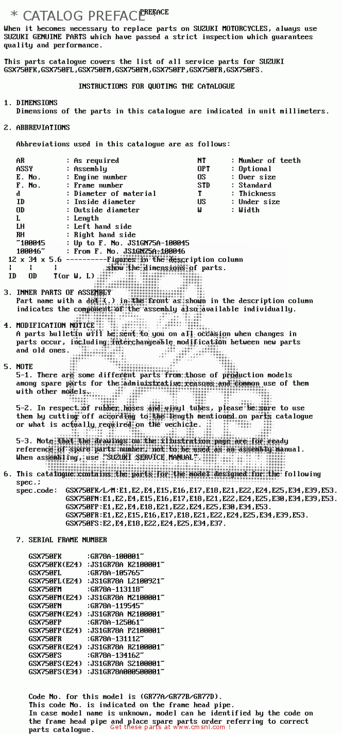 * CATALOG PREFACE * GSX750F 1991 (M) (E01 E02 E04 E15 E16 17 18 21 22 24 25 34 39 53