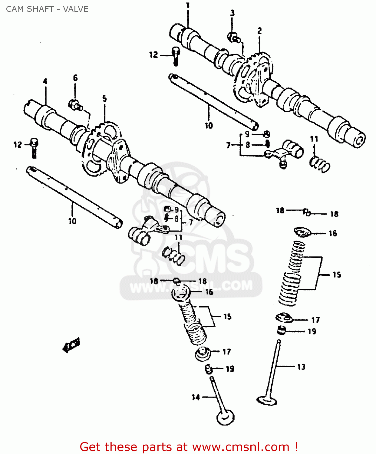 CAM SHAFT - VALVE GSX750F 1994 (R) (E01 E02 E15 E16 E17 E18 E21 22 24 25 34 39 53)