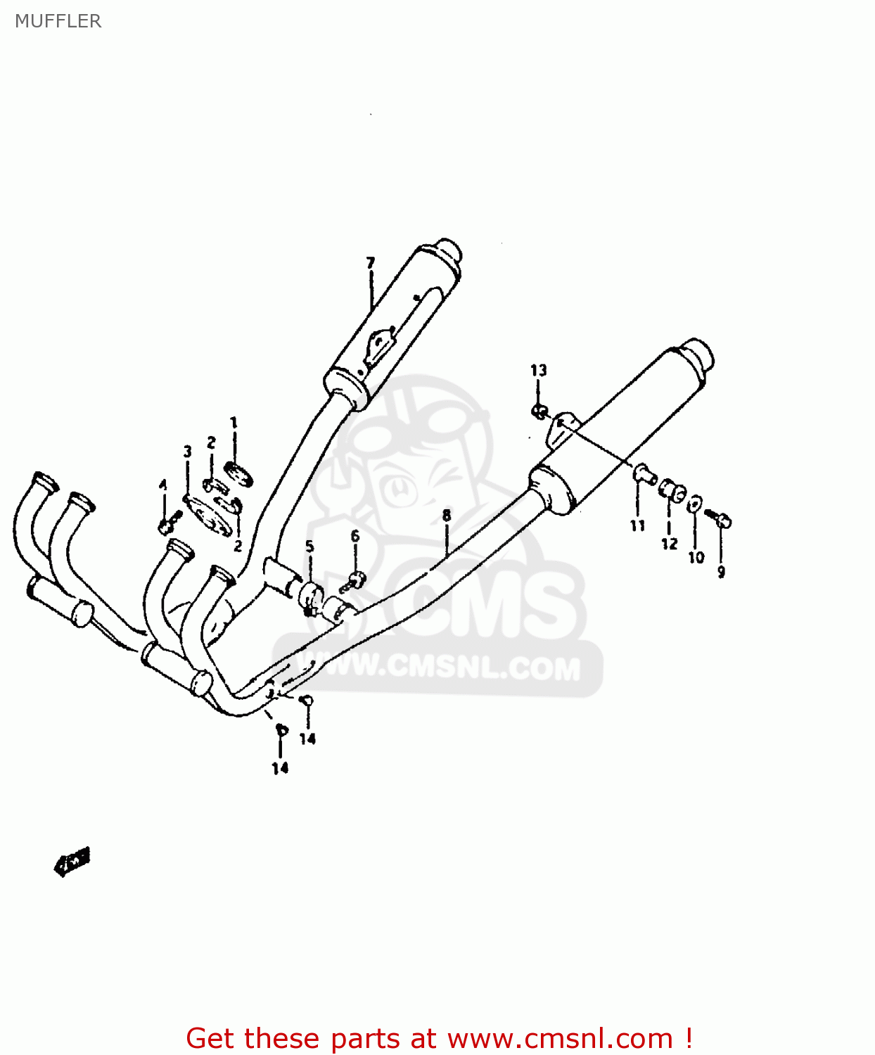 MUFFLER GSX750F 1994 (R) (E01 E02 E15 E16 E17 E18 E21 22 24 25 34 39 53)