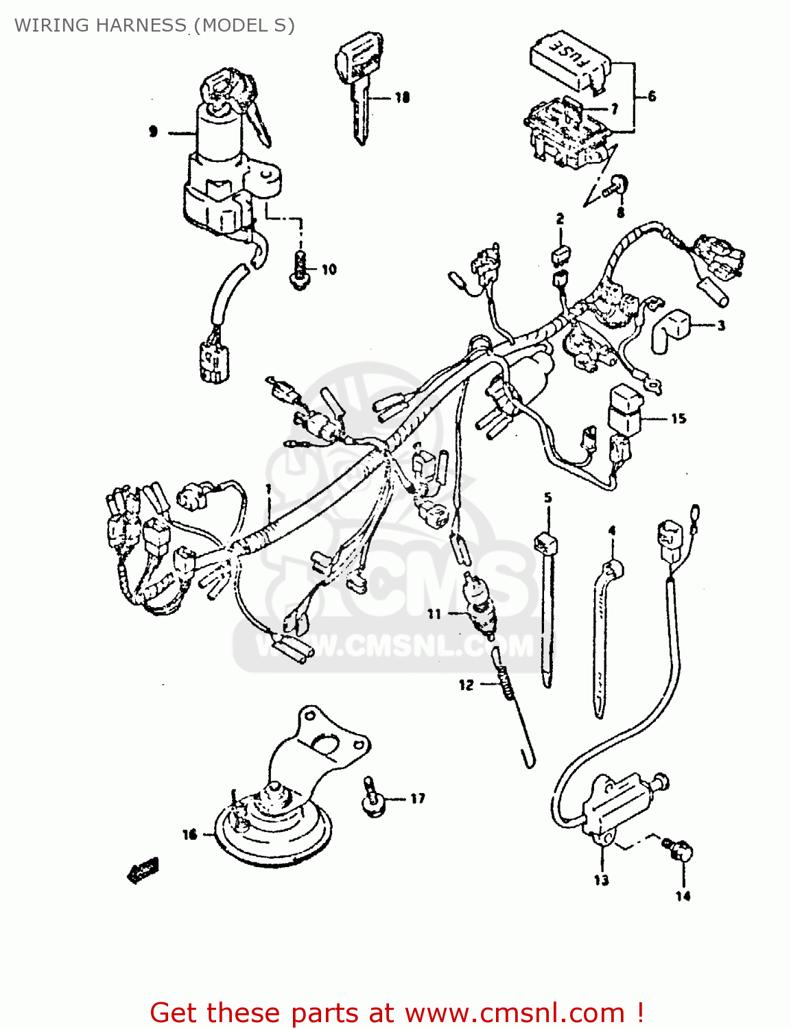 WIRING HARNESS (MODEL S) GSX750F 1994 (R) (E01 E02 E15 E16 E17 E18 E21 22 24 25 34 39 53)