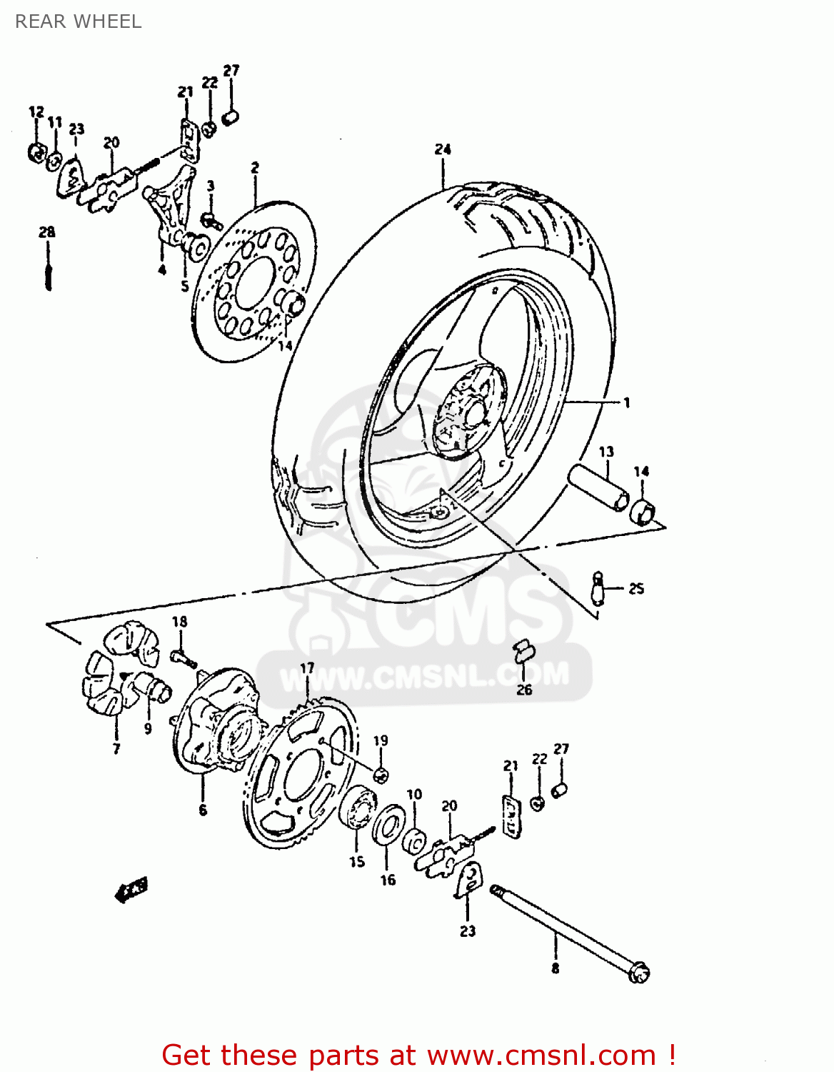 REAR WHEEL GSX750F 1994 (R) (E01 E02 E15 E16 E17 E18 E21 22 24 25 34 39 53)