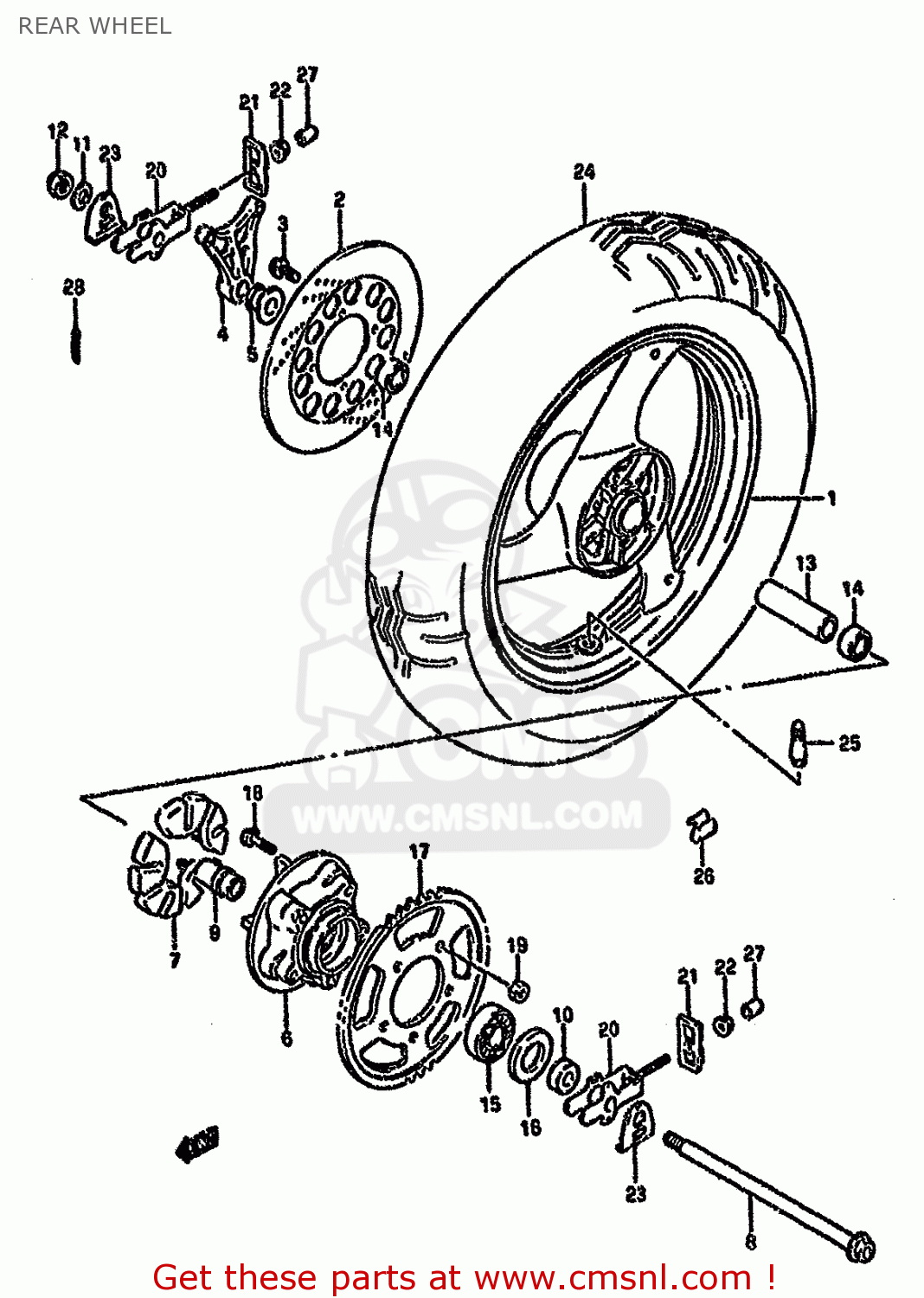 REAR WHEEL GSX750F 1996 (T) (E02 E04 E18 E22 E24 E25 E34)