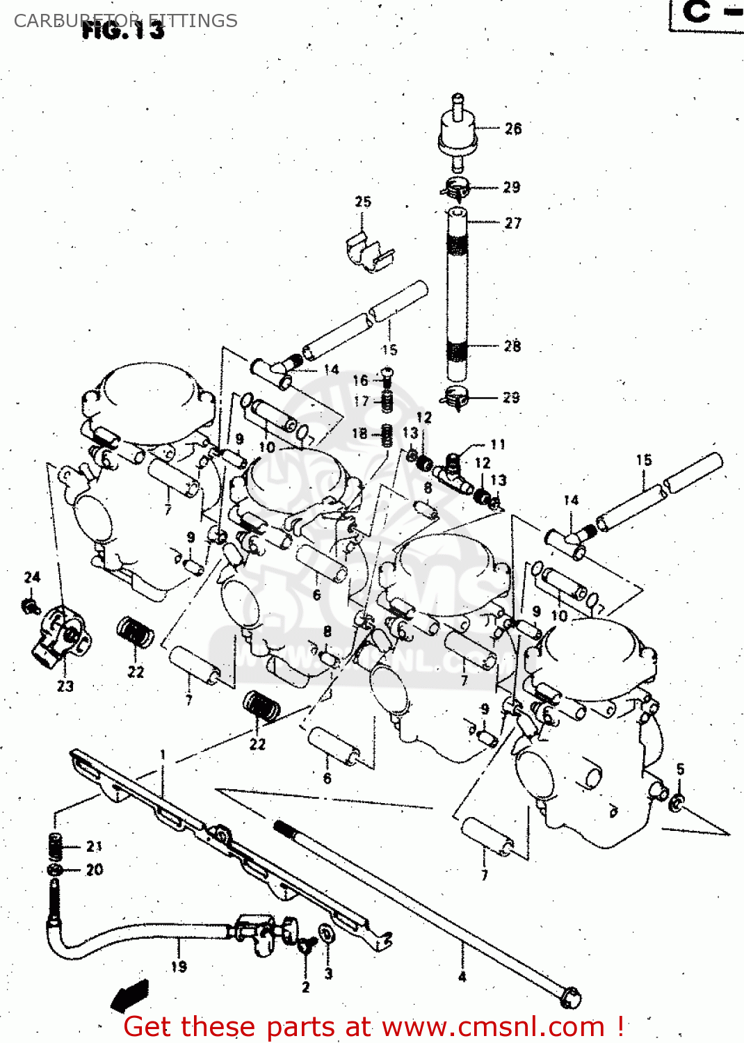 CARBURETOR FITTINGS GSX750F 1998 (W) (E02 E04 E17 E18 E22 E24 E25 E34) P37