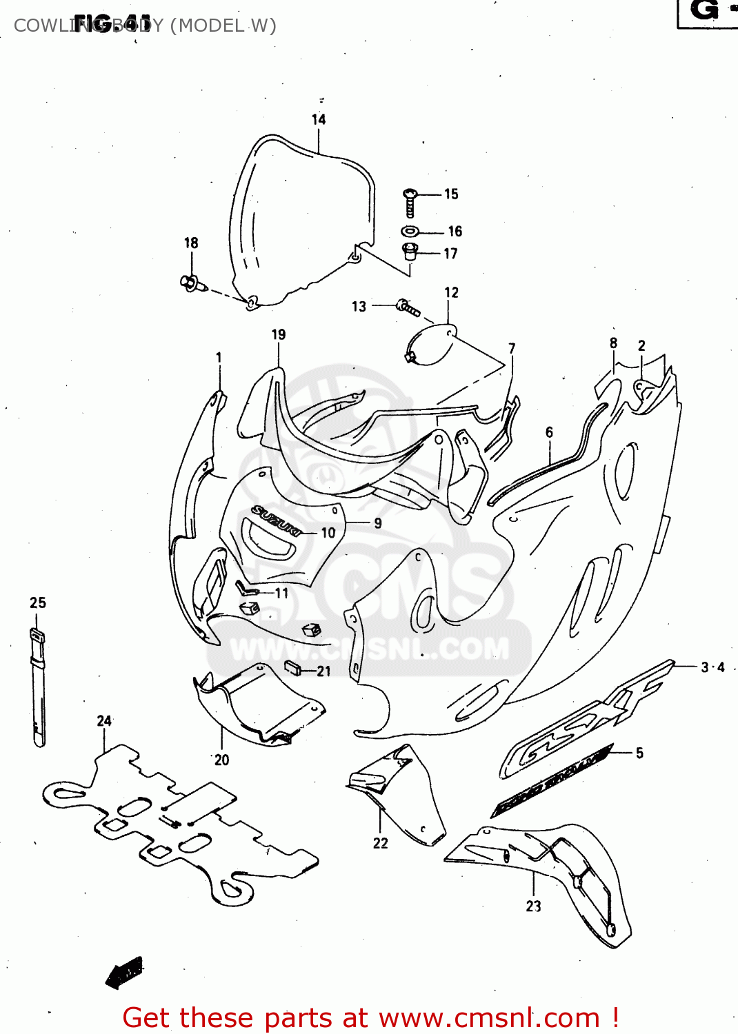 COWLING BODY (MODEL W) GSX750F 1998 (W) (E02 E04 E17 E18 E22 E24 E25 E34) P37