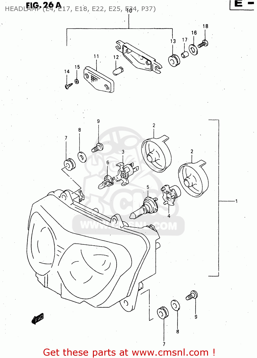 HEADLAMP (E4, E17, E18, E22, E25, E34, P37) GSX750F 1999 (X) (E02 E04 E17 E18 E22 E24 E25 E34)