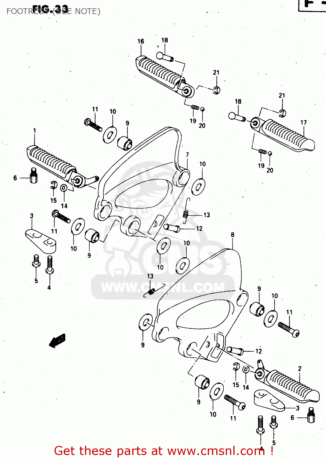 FOOTREST (SEE NOTE) GSX750F 1999 (X) (E02 E04 E17 E18 E22 E24 E25 E34)