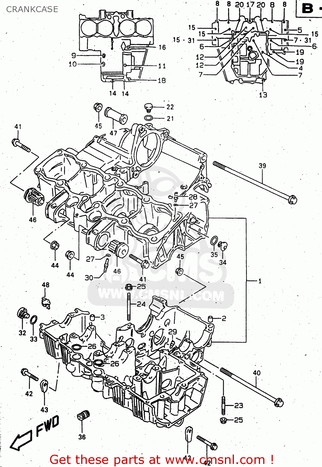 CRANKCASE GSX750F 1999 (X) (E02 E04 E17 E18 E22 E24 E25 E34)